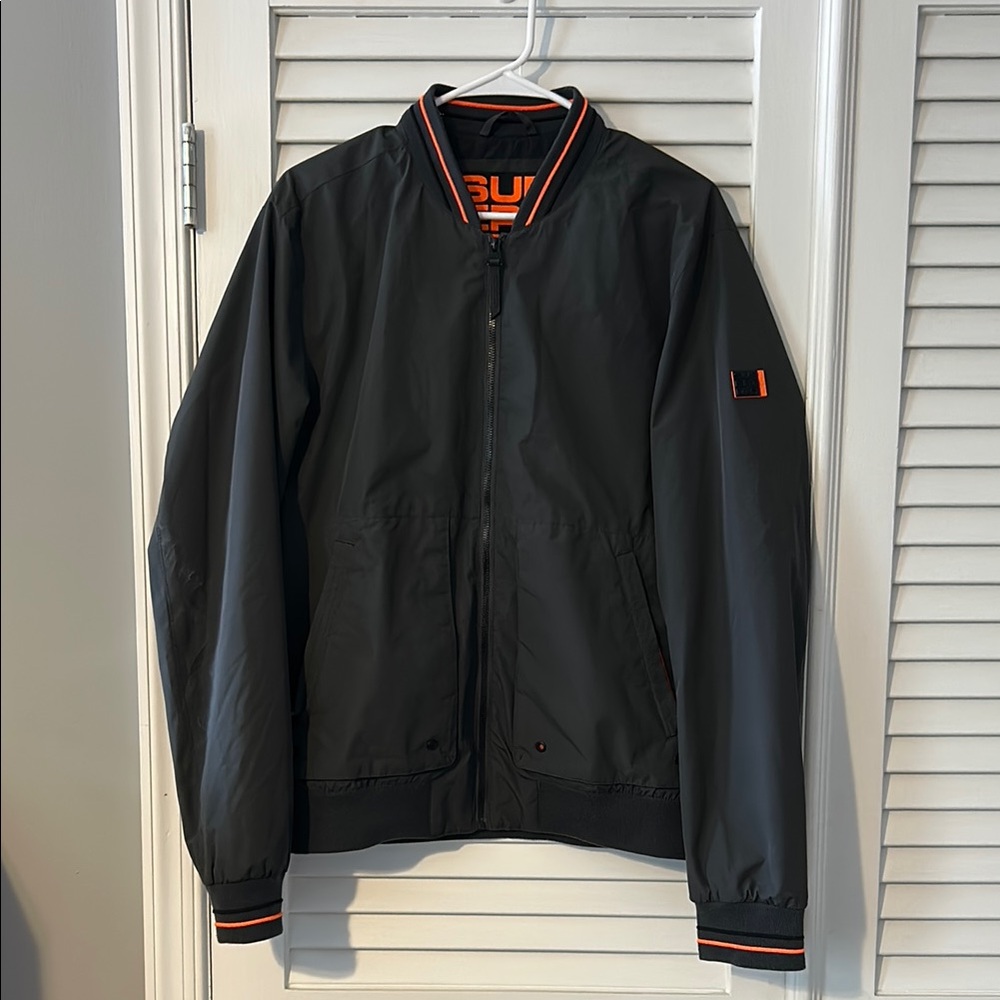 Superdry Bomber Jacket Size Large Gray Black & Neon Orange